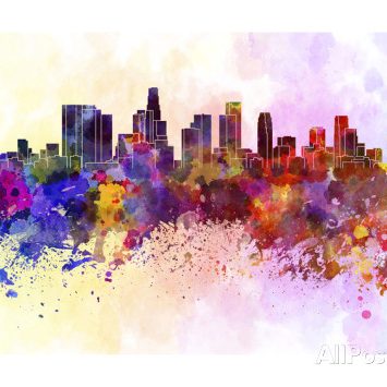 paulrommer-los-angeles-skyline-in-watercolor-background